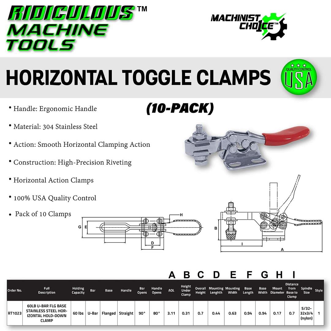 (10 Pack) 60LB U-BAR FLG BASE STAINLESS STEEL HORIZONTAL HOLD-DOWN CLAMP