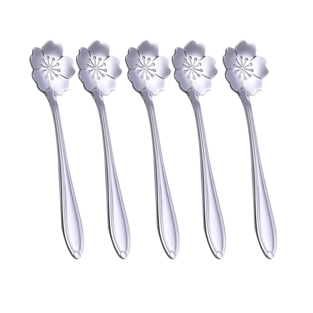 Verdental Coffee Scoops, Stainless Steel Tableware Creative Sakura Flower Pattern Coffee Spoons Stirring Spoon Sugar Spoon Teaspoon (Silver)