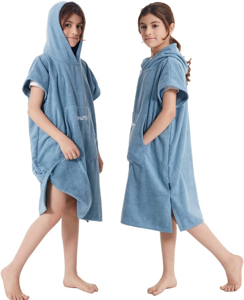 Hiturbo Kids Changing Towel Poncho: Quick Dry Absorbent Bath Towels Hoodie - Microfiber Swim Surf Poncho for Beach Pool Swimming Surfing - Blue - Image 6