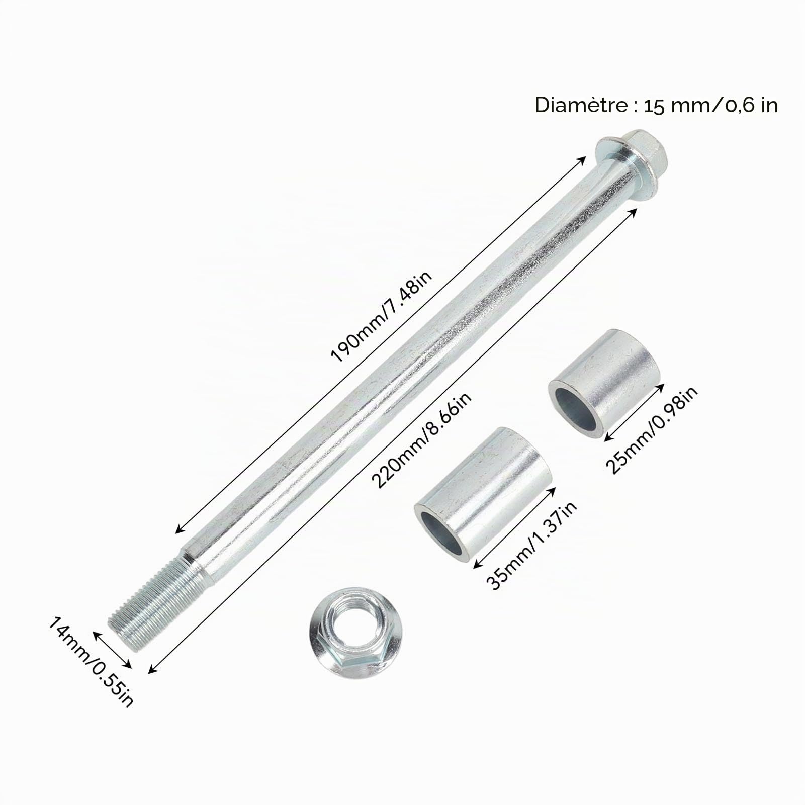 Aramox Essieu Avant Arrière Tout-Terrain, 220 mm avec Bagues, Compatible avec Pit Pro Trail Dirt Bike, Boîtier Poli, 15 mm