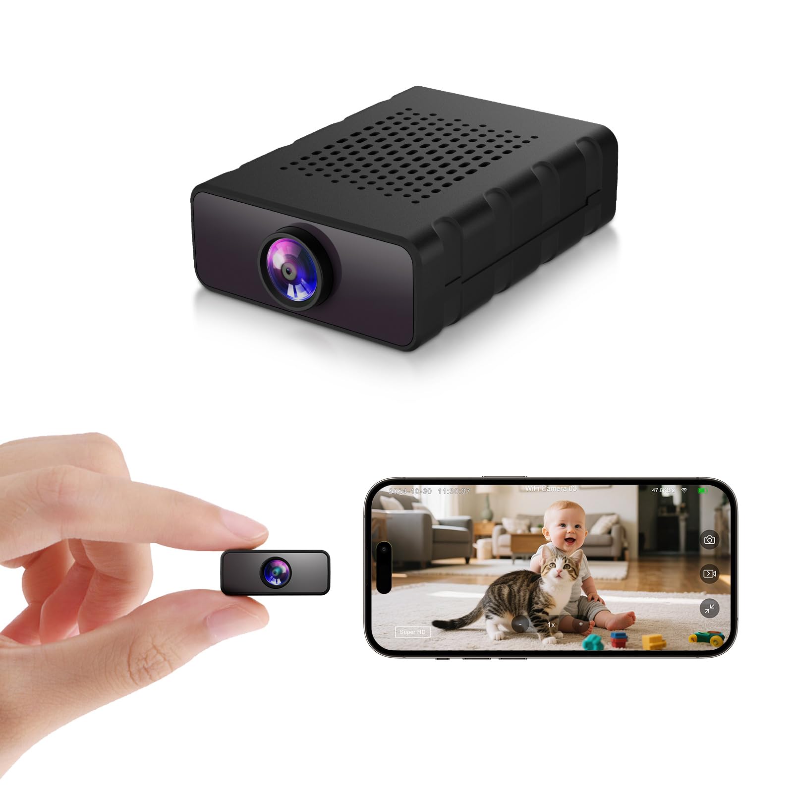Hidden Camera， Nanny Cam for Home | 4K Ultra HD WiFi &amp; SD Mini Camera, Free Cloud Storage, Works Online &amp; Offline for Baby, Pet, and Indoor Monitoring (Deep Grey)