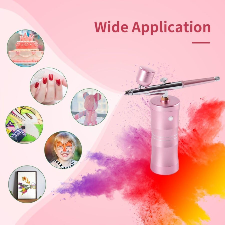 Airbrush Makeup Machine,Face Steamer Oxygen Spray Gun for Facial Moisturizing Spa,Painting Nail Design Model Coloring Tattoo Graffiti (Rose Glod) 4