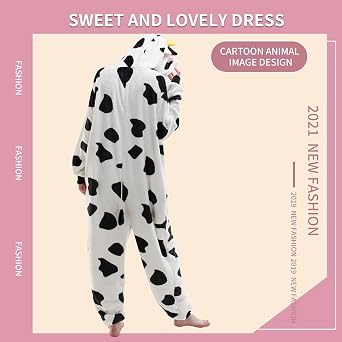 COSUSKET Fit Unisex Adult Cow Onesie Pajamas, Halloween Womens Cosplay Animal One Piece Costume