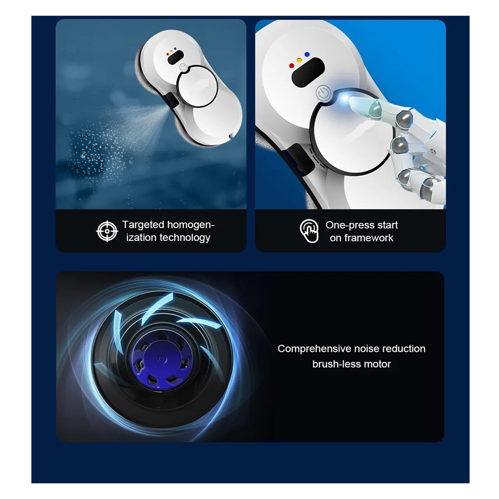 Robot Lavavetri, Spruzzatura d'Acqua, Robot Aspirapolvere Ultrasottile for La Pulizia delle Finestre, Limpiacristali for Vetri Elettrici, Telecomando Pulizia Profonda (Color : White)