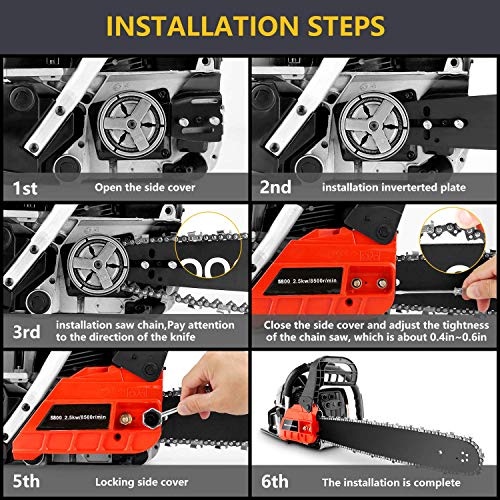 KGK 58CC Gas Powered Chainsaw 20 Inch Gas Chain Saw 2 Strokes Automatic Chain Oiler Anti-vibration System Wood Cutting Petrol Chainsaw with Tool Kit Carry Bag for Cutting Trees Farm Garden