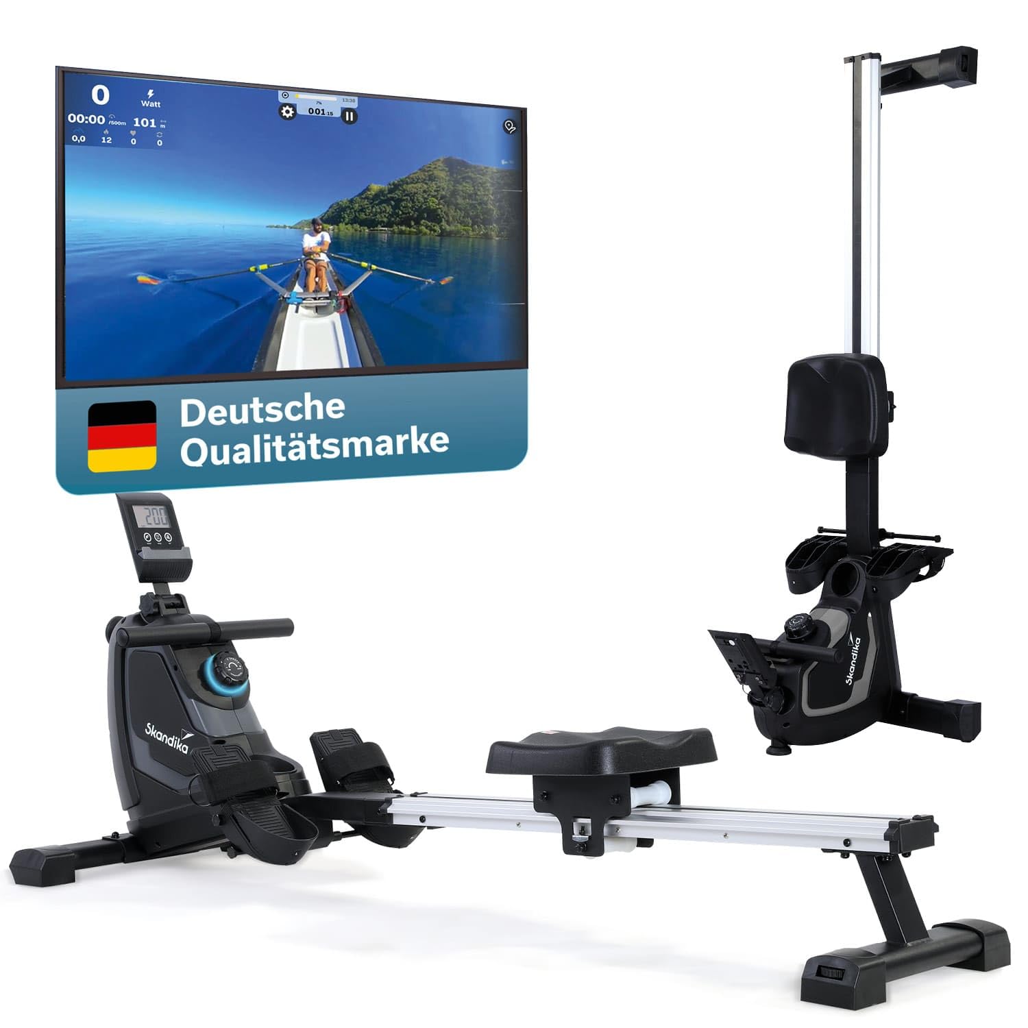 Skandika Rudergerät für Zuhause Venn | Rudermaschine mit Magnetwiderstand, 8 Widerstandsstufen, einfacher Aufbau, Bluetooth, Kinomap App kompatibel, leise & wartungsarm, Rudermaschine für zuhause