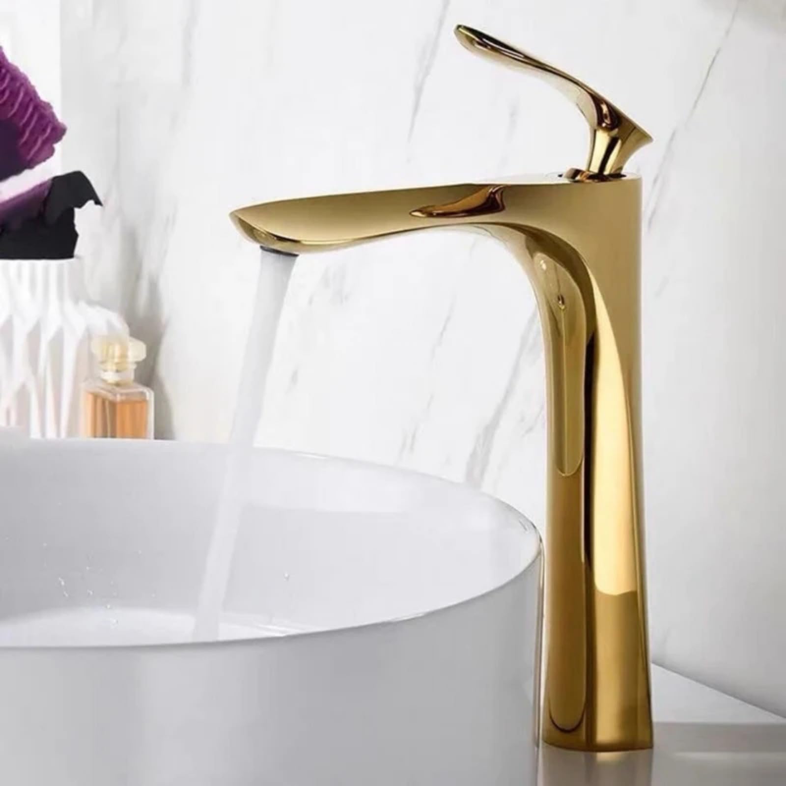 Robinet de lavabo doré et chromé mitigeur eau chaude et froide pour salle de bain moderne