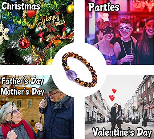 8Mm Amethyst Crystal Tiger Eye Stretch Bracelet With Irregular Stone,7.48 In Healing Gemstone Charm Bracelets Black Agate Stone Beads Chakra Energy Charm Handmade Bracelets For Girls Womens(Tiger Eye) #TOP5