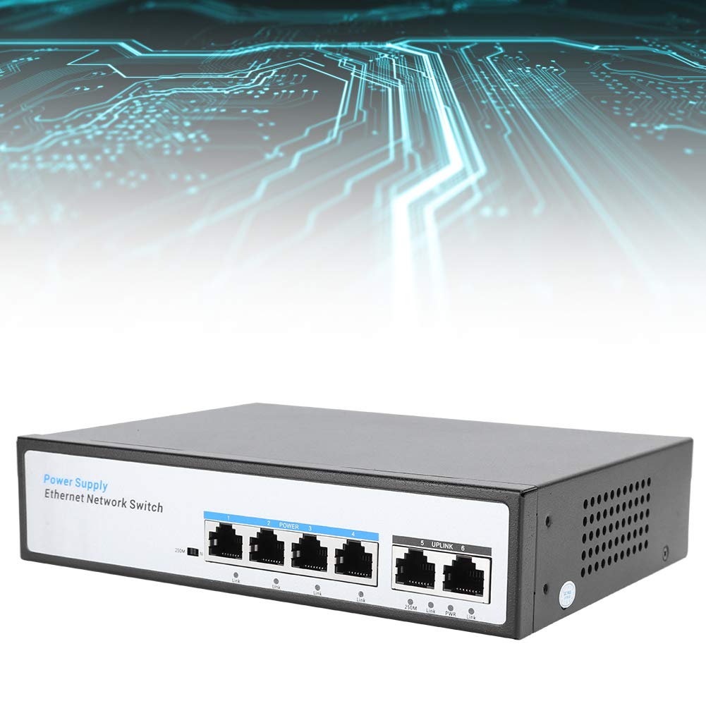 ASHATA Switch POE 6 Porte 100M, Alimentatore 26V, Spina UE, per