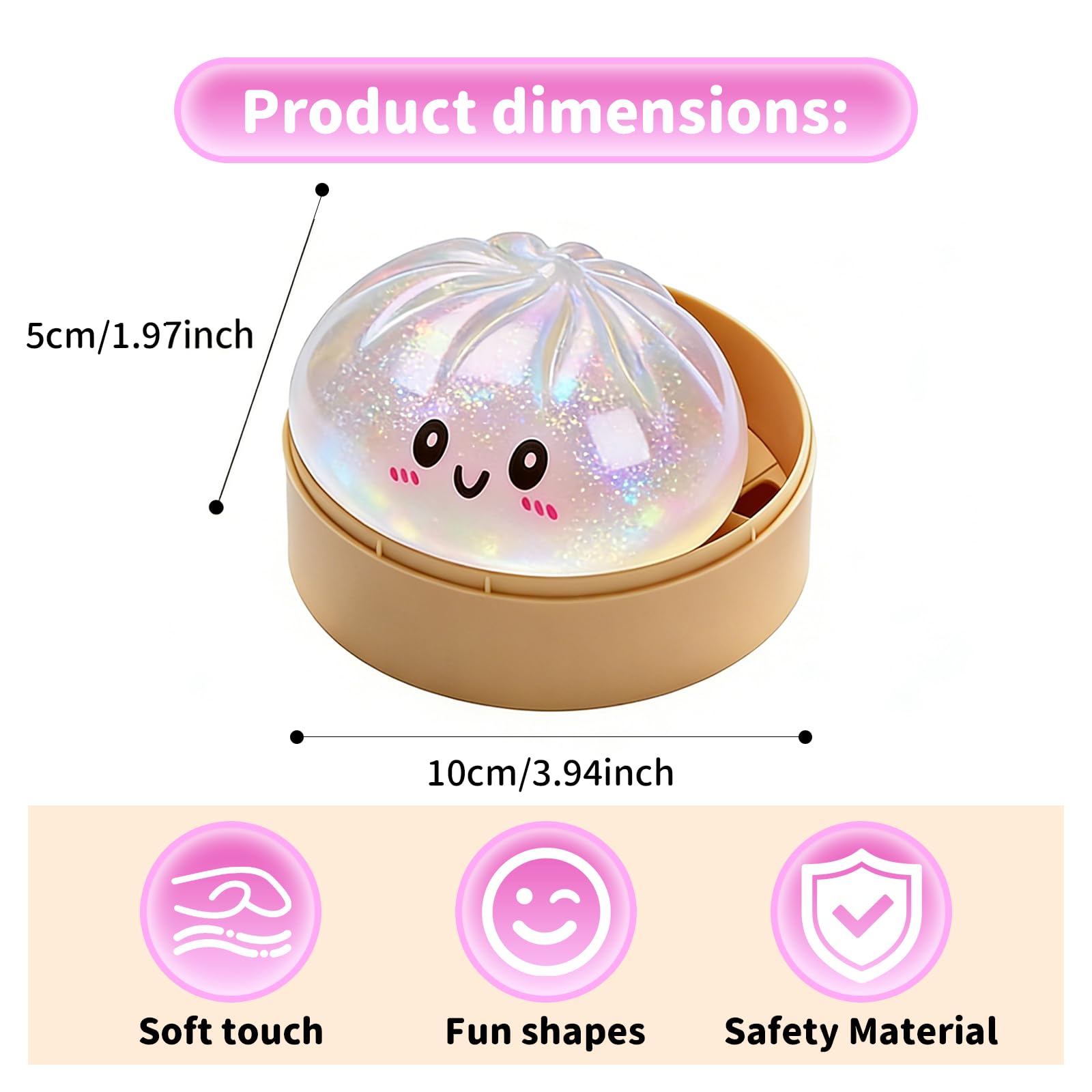 Dumpling Squishies Toy,Glitter Squishy Dumpling Box,Colorful Dumplings Stress Fidget Toys,Soft Anxiety Relief Sensory Squeeze for Adult (White) - 2