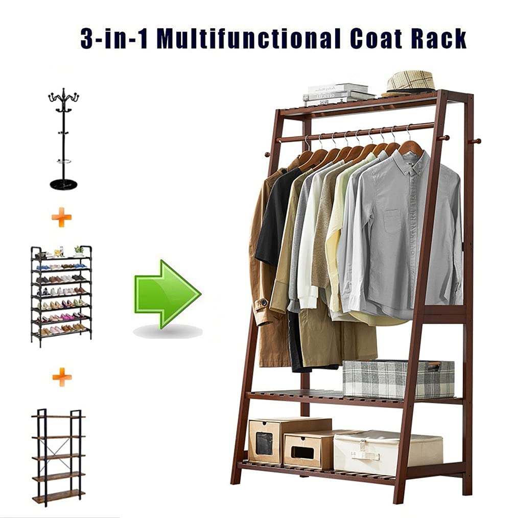 Scaffale in legno con 2 ripiani e 1 asta, organizer ideale per abbigliamento e scarpe per hotel e camere da letto, design durevole, elegante e salvaspazio (100 x 44,5 x 165 cm)