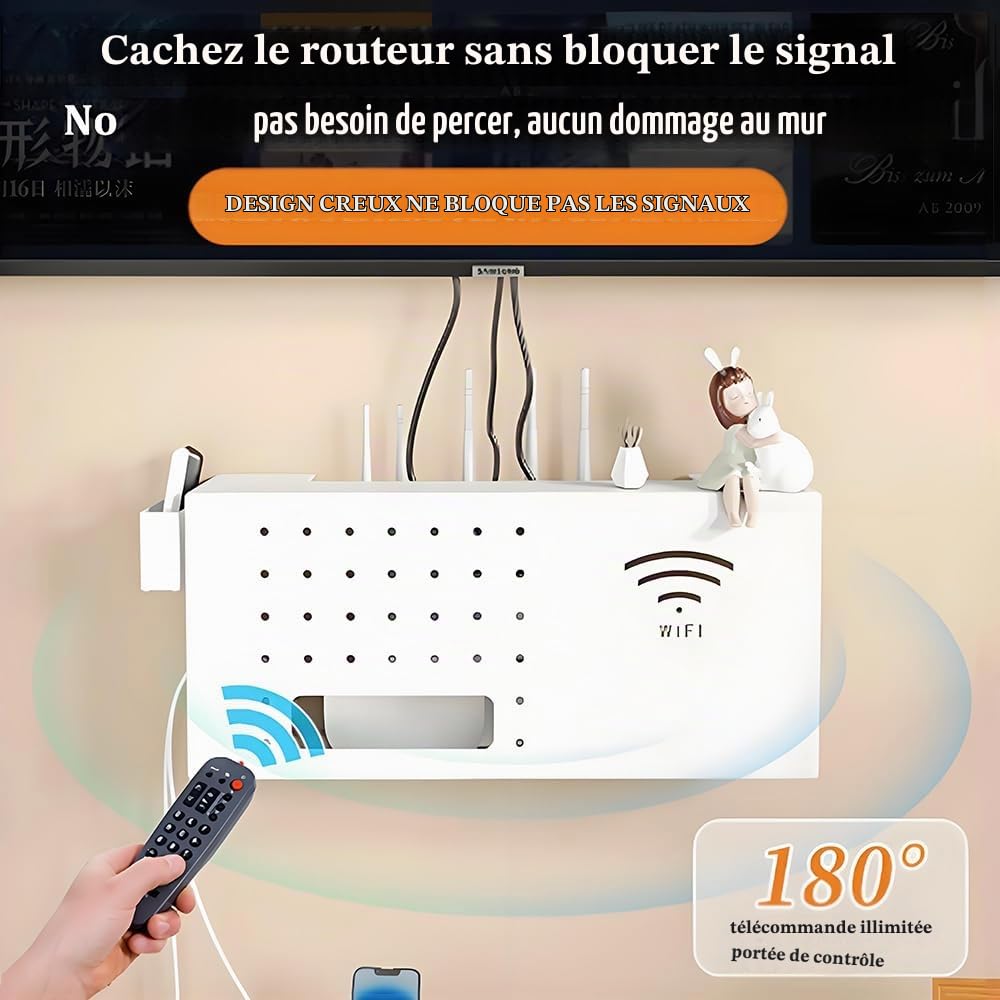 Boîte de Rangement pour Routeur WiFi, Étagère de Stockage de Routeur sans Fil, TV Décodeur Boîte de Rangement Murale, Étagère de Routeur Murales(White)
