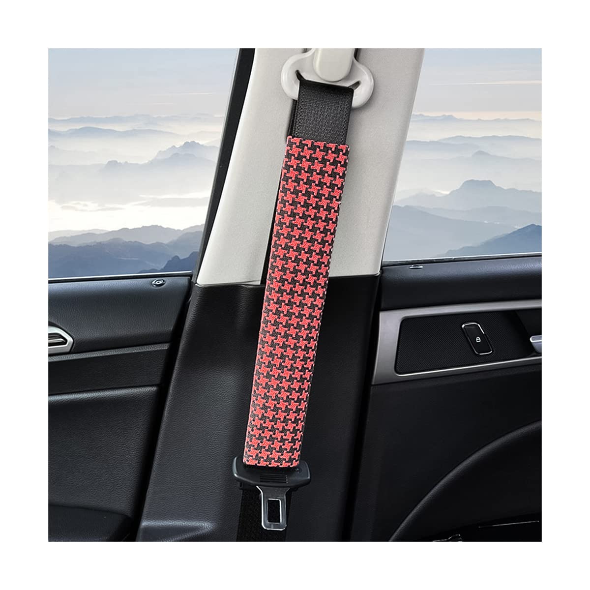 Car Seat Belt Cover, 2PCS Soft Auto Seatbelt Shoulder Pad, Cotton and Linen Safety Belt Protector, Comfortable Seatbelt Strap Protection, Universal Automotive Interior Accessories (Red, 11.81'')