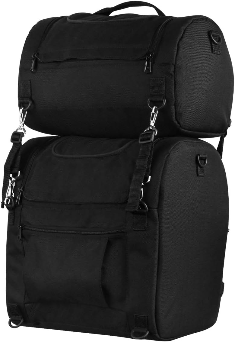 Vance Black Nylon Large Heavy Duty Motorcycle Sissy Bar Bag Removable Rain Cover - Stylish and Easy to Use Sissy Bar Backpack