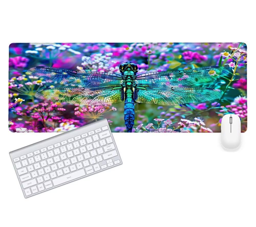 Alfombrilla de Ratón Gaming Vistoso, Alfombrilla Ratón XXL 1200x600x3mm, Grande Libélula Mouse Pad con Bordes Cosidos, Impermeable Base de Antideslizante Caucho Tapete Rato para Oficina Gaming P-3