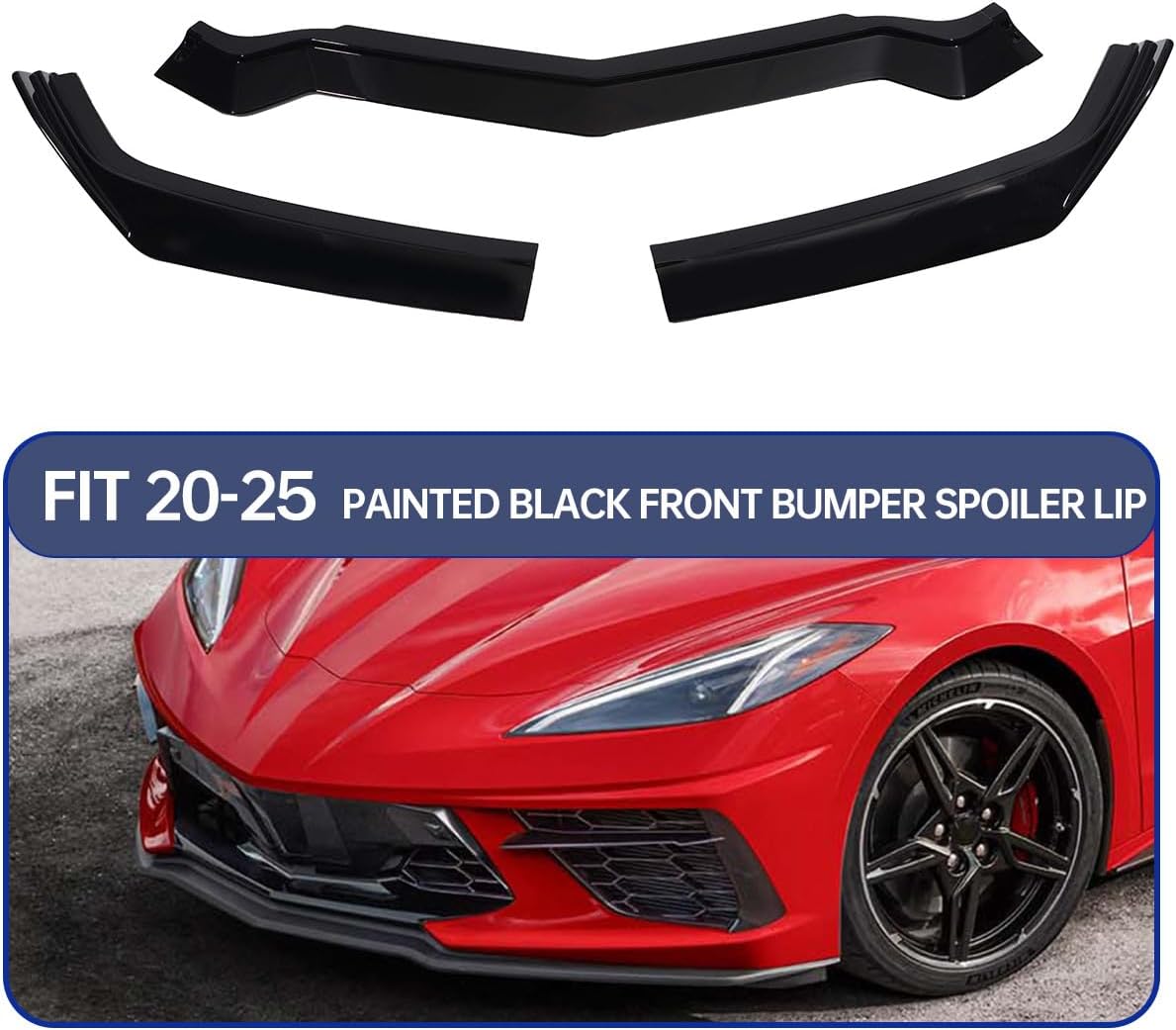 ZXMOTO Front Bumper Lip Spoiler Splitter Body Kit ABS Fit For Chevrolet Corvette C8 2020 2021 2022 2023 2024 2025 5VM-STYLE Gloss Black