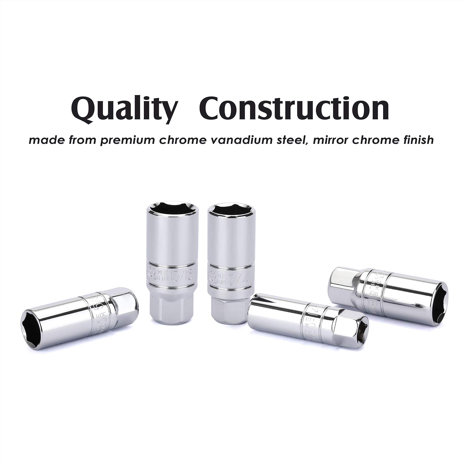 MIXPOWER Zündkerzen-Steckschlüssel Set, 5-teilig, 3/8" Antrieb – Für SAE & Metrische Größen (5/8", 3/4", 13/16", 14mm, 18mm)