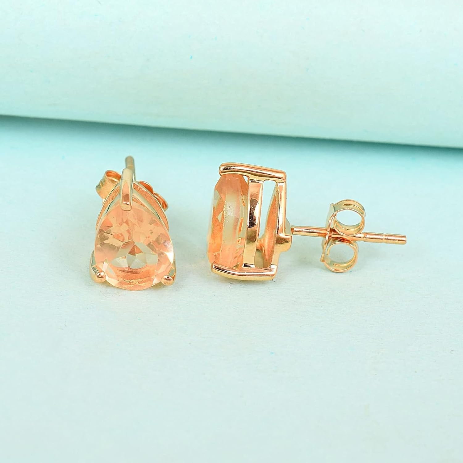 Women's 18K Gold Plated Metal 7x9 Pear Shape Gemstone Gemstone Stud Earrings - Birthstone Stud for Her