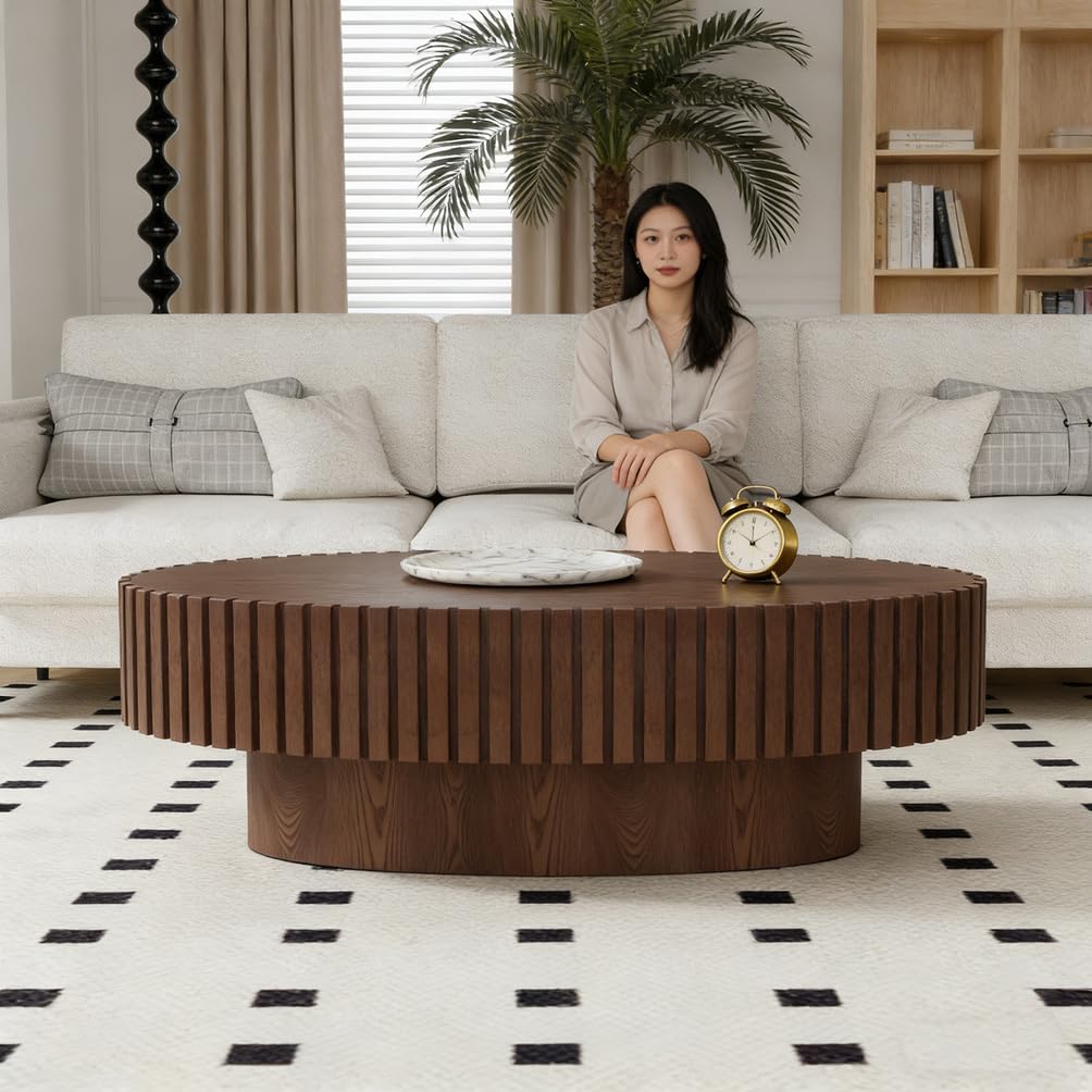 Feizhiyans B Modern Mid Century Oval Fluted Coffee Table,