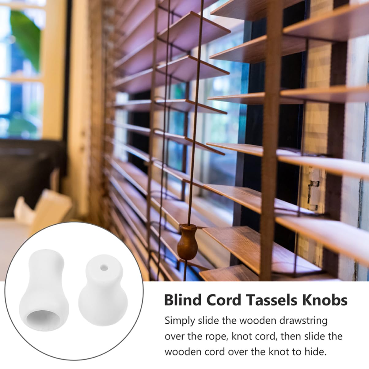 Ciieeo 100 Pcs Shutter Knob Blind Pull Cord Ends Retainer Holder Wood Crafts Window Blind Pull Cord Knobs Blind Cord Safety Wooden Stand Fringe Blinds Rope Pendant White Plastic