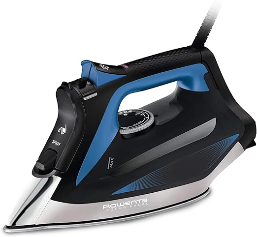 Rowenta DW5360 1750 Watt Focus Xcel Iron with Steam boost, Anti Drip, 400 Hole Sole Plate., Blue (Renewed)