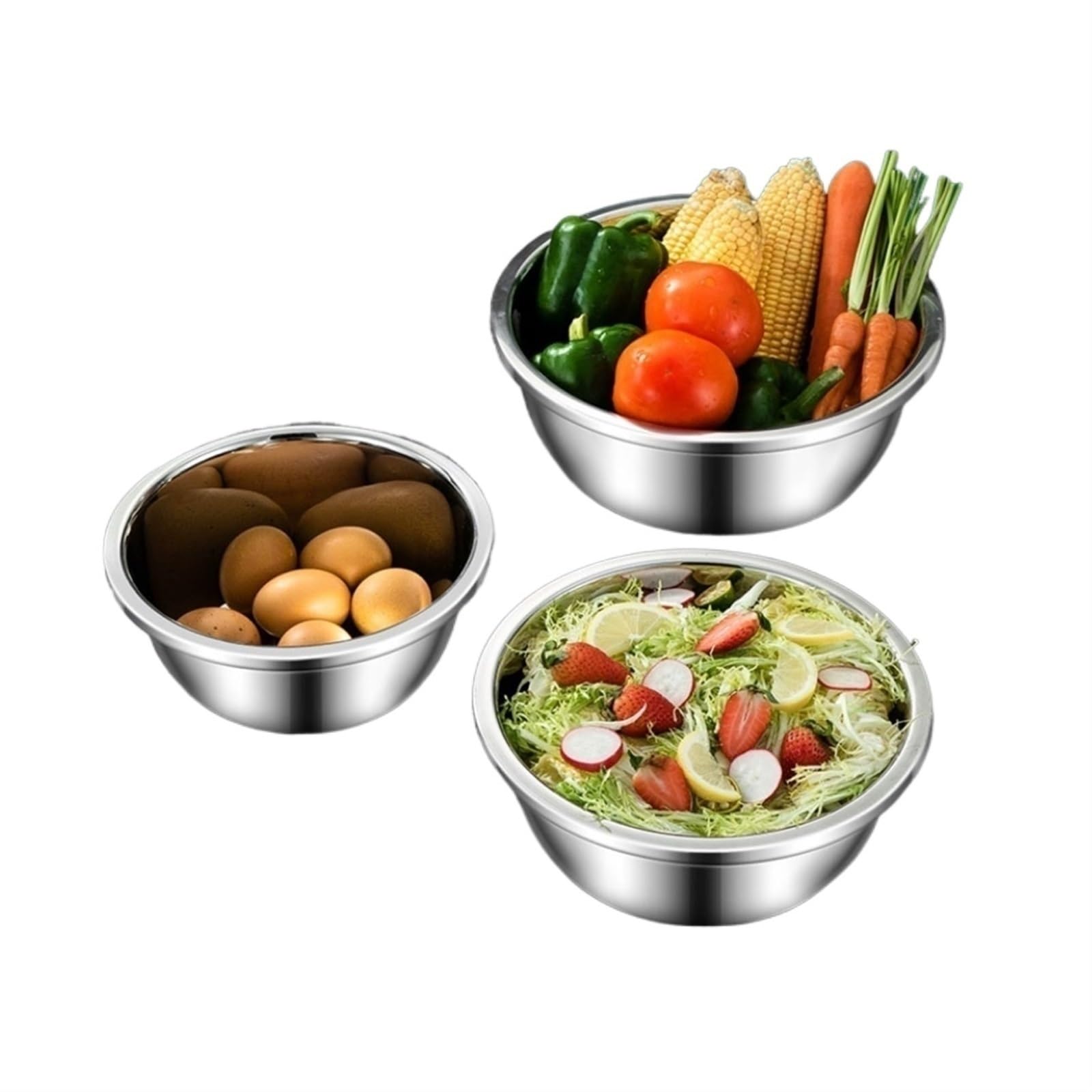 CambOs Serving Trays Mixing Bowls Pots Pans Stainless Steel Salad Bowls 3 Piece Set Cooking Baking Nesting Storage Bowls Soup Bowls Diameter 28-32cm