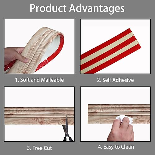 Miniatura 2 de KTINITK Moldura flexible para zócalo, 4 pulgadas de ancho x 9.8 pies de largo, base de pared de vinilo autoadhesivo, base de cala para despegar y