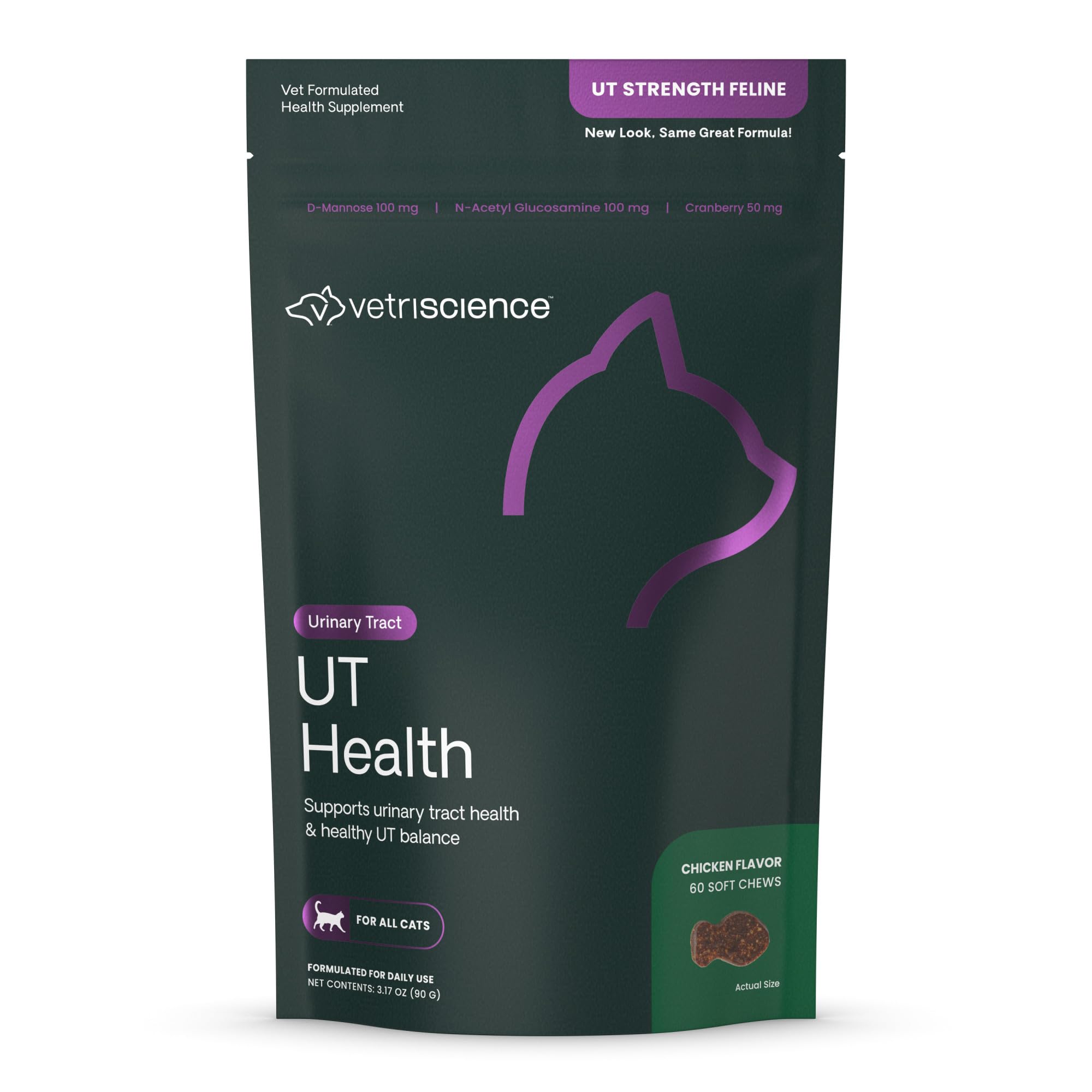 VetriScience UT Health Chews, UT Strength Cranberry and D-Mannose Bladder & Urinary Tract Supplement for Cats, With Bromelain and Probiotics, Chicken,