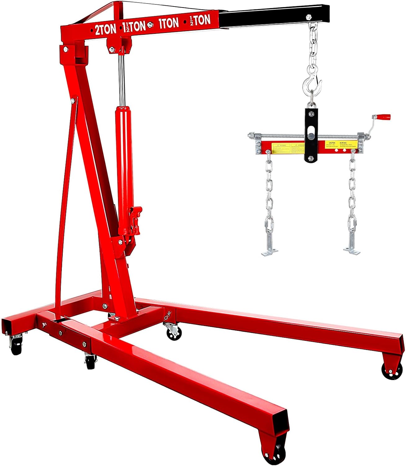 2 Ton Cherry Picker Engine Hoist, Heavy Duty Steel|Folding Design|Locking Wheels, Engine Lift with Leveler|8 Ton Hydraulic Pump, Shop Crane for Truck & SUV Engines, Garage Workshop