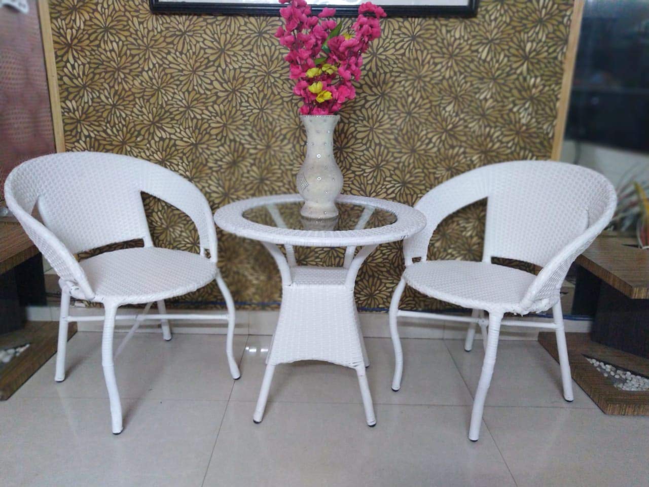 outdoor Unique White Cane 2 Chair with 1 Table Set Give More Creative Look to The Indoor, Outdoor, Garden, Balcony and Offices-image-3