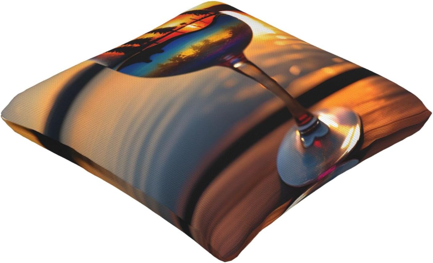 Sunset Wine Glass Imitation Linen Pillowcase -2 Sets, Fashionable Home Decoration, Used for Sofas, Gardens, beds
