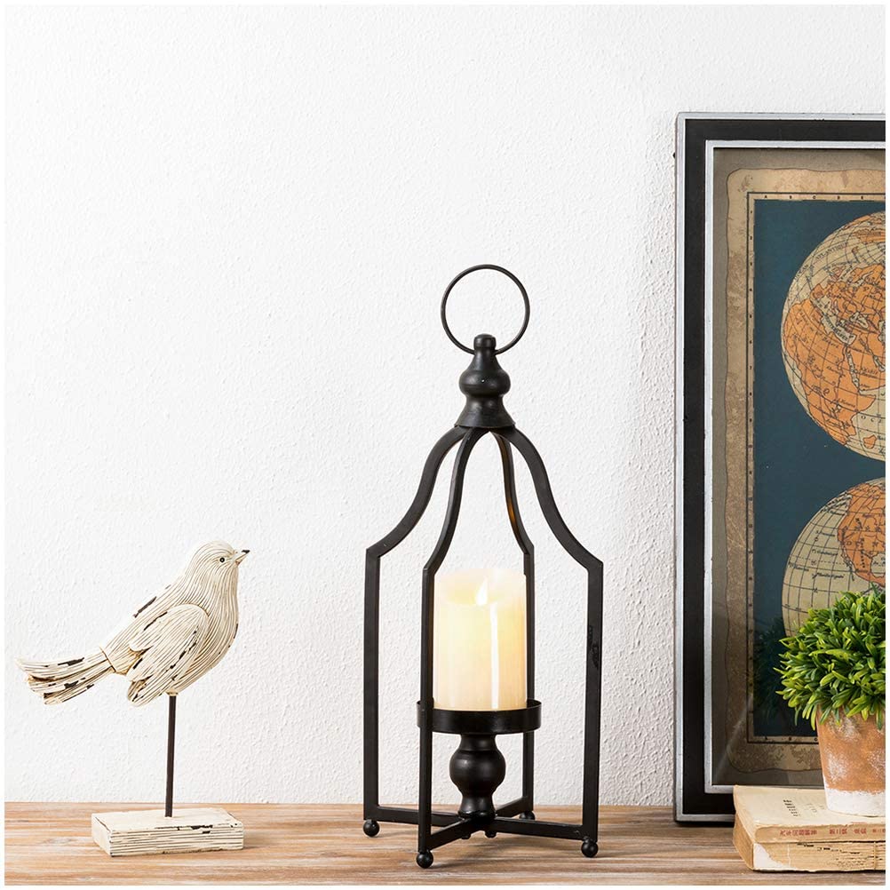 glitzhome 16.5" H Modern Farmhouse Black Metal Lantern Decorative Hanging Candle Lanterns (Small)