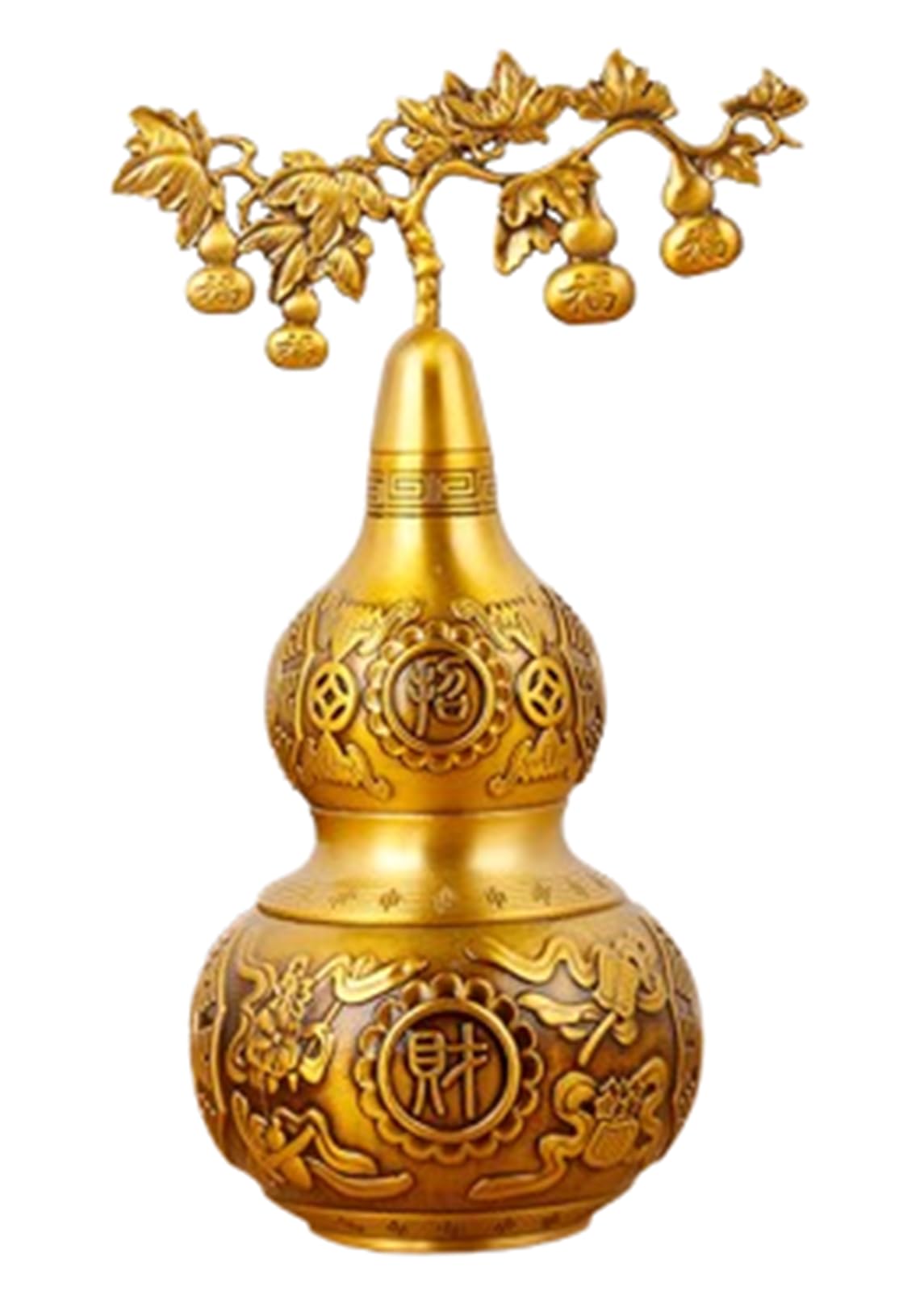 NHDVDVAV Golden Gourd Fengshui Gourd Statue,Brass Wu Lou Figurine for Home Office Living Room Desktop Decoration Health Prosperity,10 * 14 * 24cm