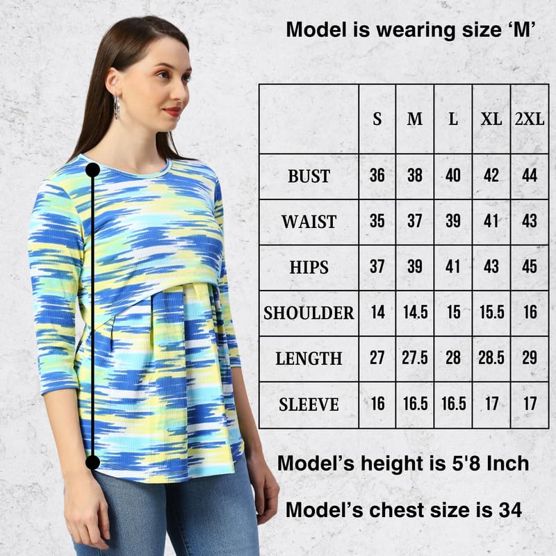 True Shape Maternity Dresses for Women Cotton | Stretchable Zipless Feeding Tunic Top with Nursing Access in Knitted Hosiery for Pre & Post Partum(TST-154-M, Blue) 4