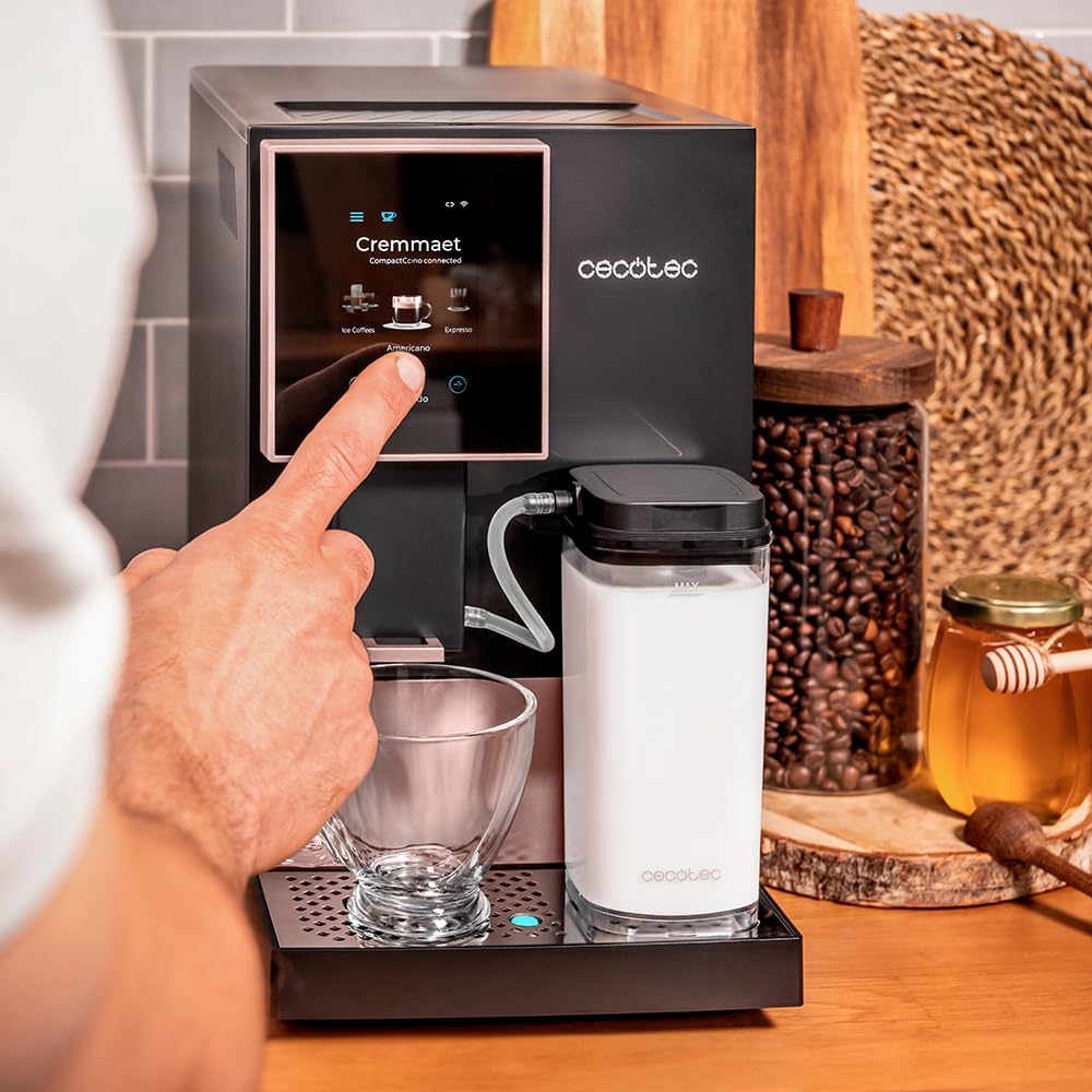 Cecotec Machine a Café Espresso Superautomatique Cremmaet Compactccino Connected Black Rose. 19 Bars, Écran TFT, Wifi, Moulin Integré, Réservoir d'eau 1,1 L et de lait 400 ml, Nettoyage Automatique Image du produit 6