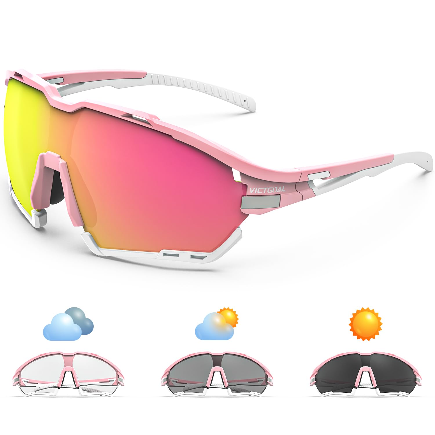 VICTGOAL Gafas de Ciclismo para Hombre Mujer con 2 Lentes Polarizadas y Fotocromáticas TR90 Gafas de Sol para Ciclismo Deportivo