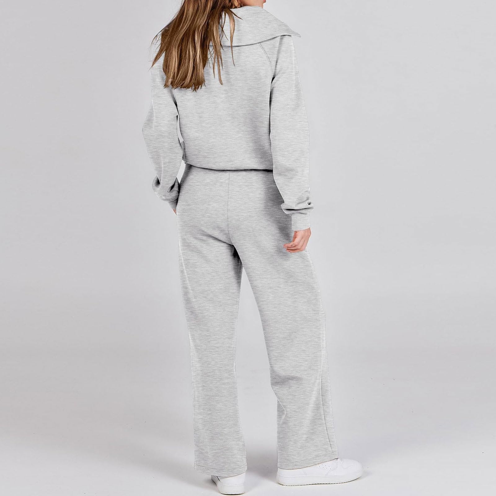 Set casual da donna in due pezzi per yoga, corsa, loungewear a maniche lunghe, felpa con mezza zip, top e pantaloni a gamba larga, abbigliamento da casa a maniche lunghe