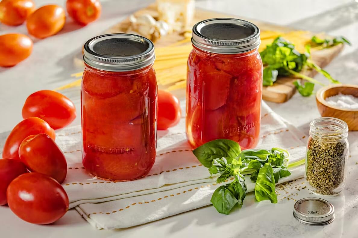 Necessia Paquete de 12 tarros Mason de boca ancha con tapas y bandas de metal plateado, tarros de vidrio transparente sin BPA, ideales para encurtidos, enlatados, fermentación y almacenamiento de