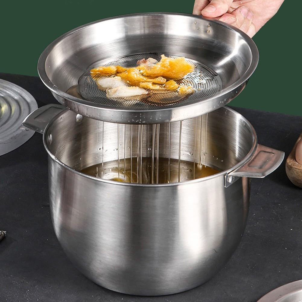 Whychstore Pot filtrant à huile en acier inoxydable avec couvercle, pot filtrant multifonction avec réservoir de stockage d'huile avec bol empilable (5,2 l)