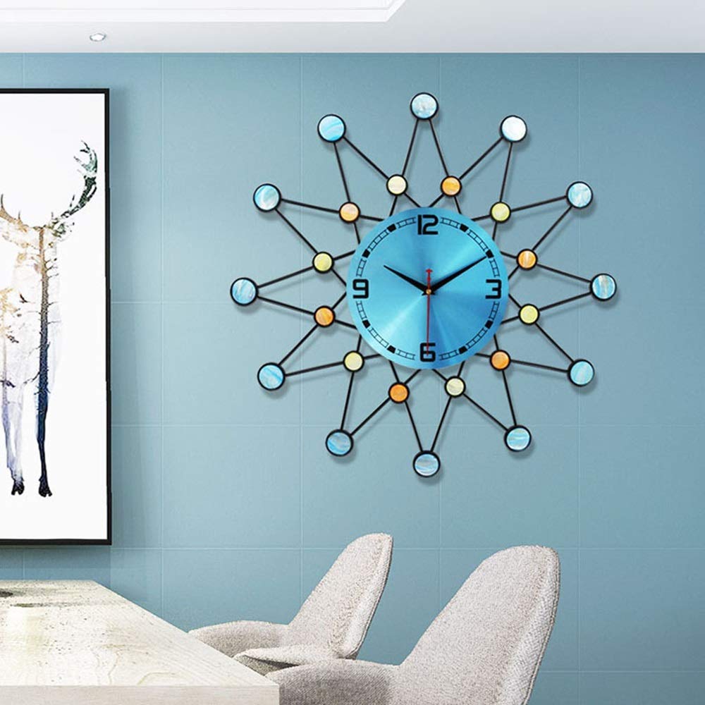Zegary ścienne Nordic Blue Shell Clock Creative Fashion Handmade Arts Wnętrz Dekoracje Mute Kwarcowy Salon Wejście Wejście Urząd Domowy Dom 57 * 57cm