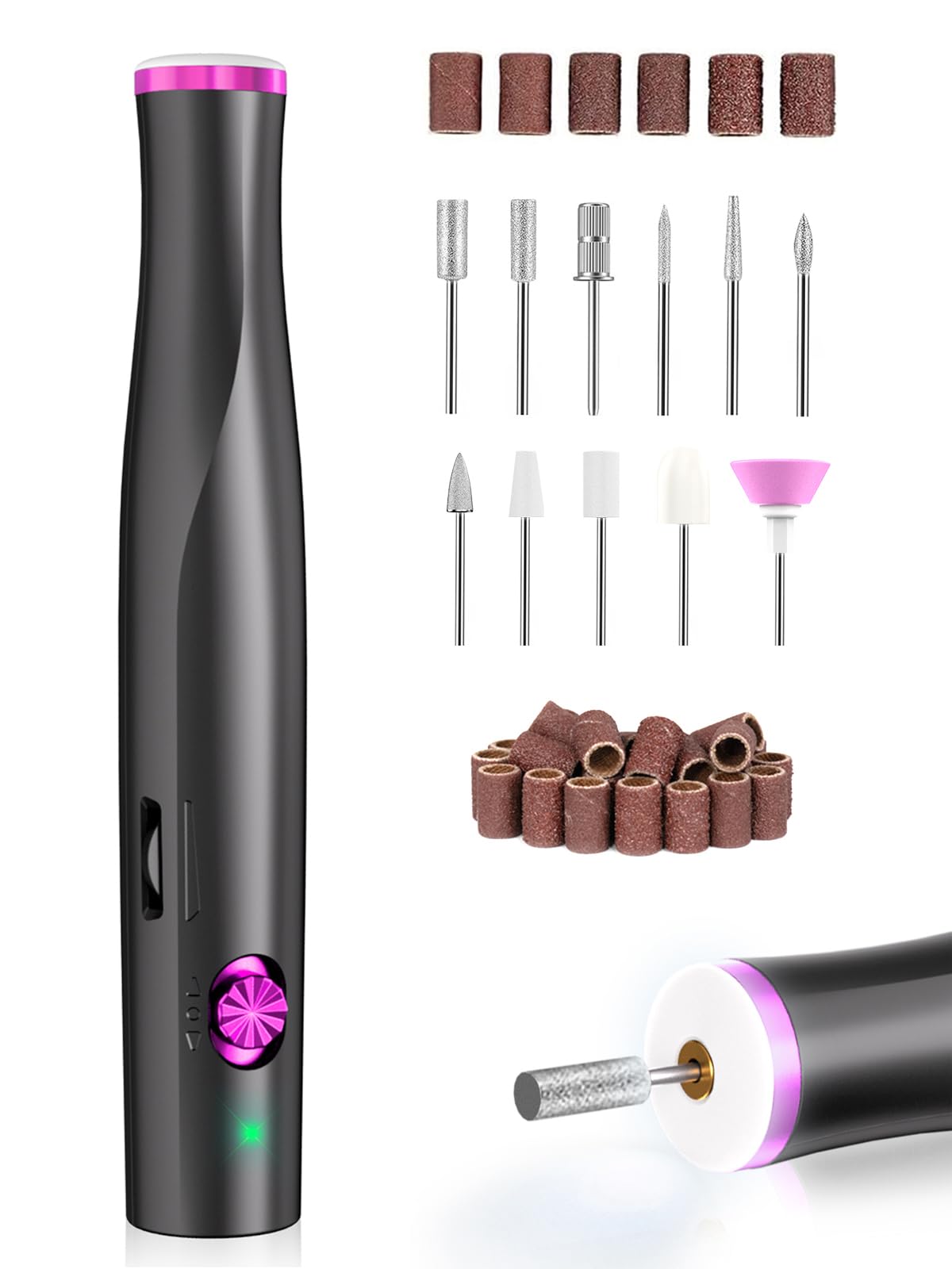 Cordless Nail Drill, Portable Electric Nail File with LED Light for Acrylic Gel Nails, Rechargable 22000RPM Efile Nail Drill Machine Kit with 11 Nail Drill Bits for Home Manicure Pedicure, Gray