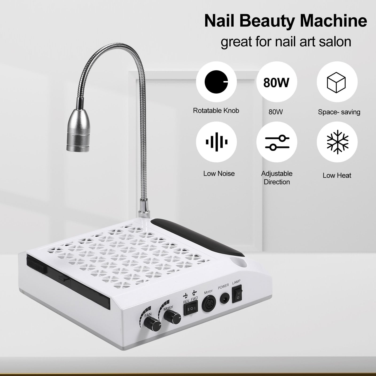 Nagel Staubsauger mit LED Lampe Professionelle Staubabsaugung Nagelstudio & Zuhause, 80W Leistungsstarker Leiser Nagelsauger mit Filter, einstellbare Geschwindigkeit Nail Dust Collector