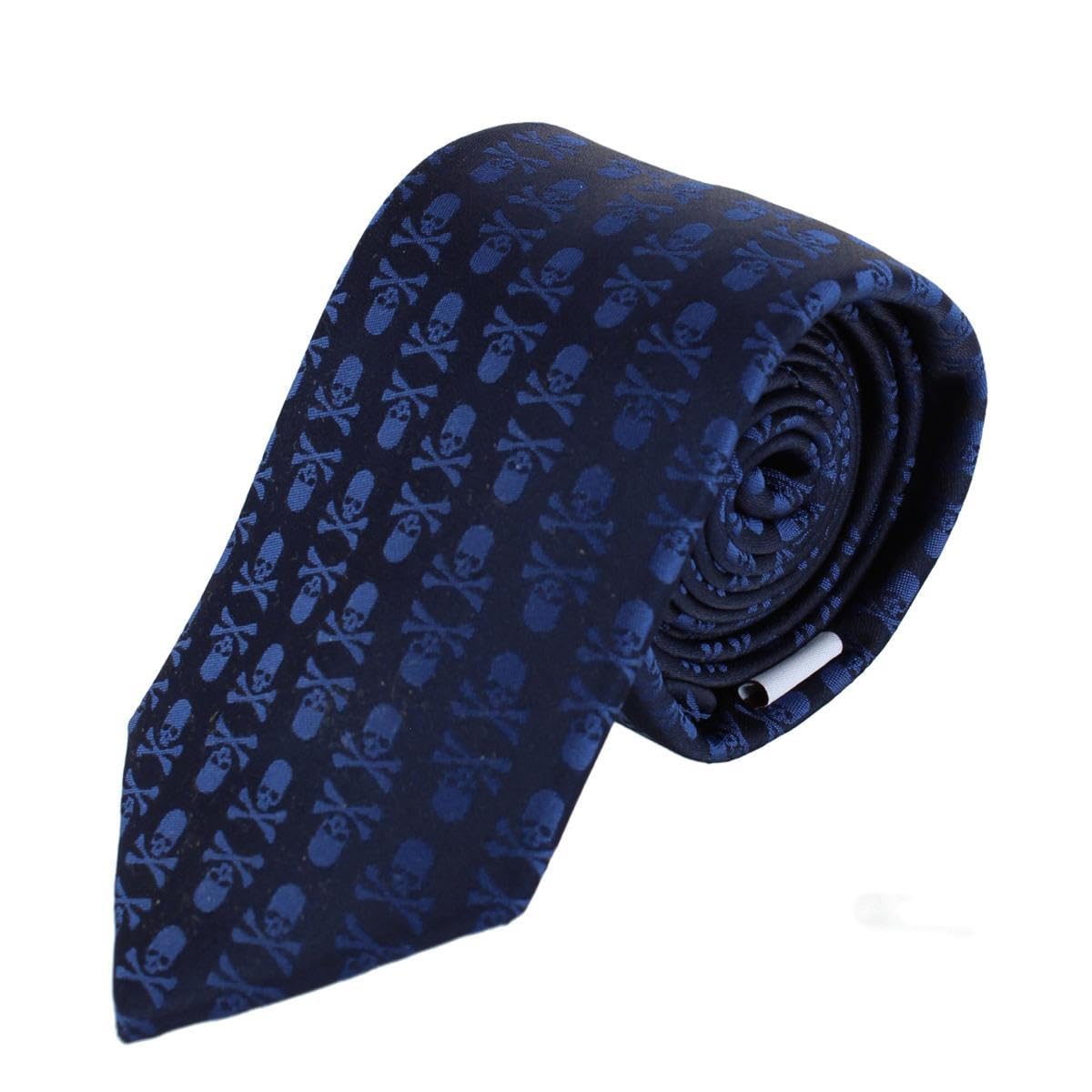 Ascentix Pirate Skull and Crossbones Necktie, Blue on Black