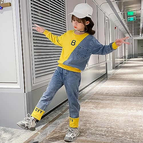 Conjunto de sudadera y vaqueros elásticos de niña para evitar rodillas rotas 6