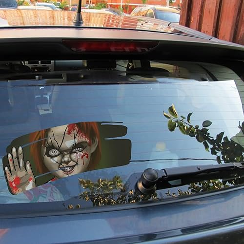 Miniatura 6 de Divertida calcomanía aterradora de Nouiroy para automóvil, 2 calcomanías de terror para autos, calcomanías de vinilo impermeables para muñecas,