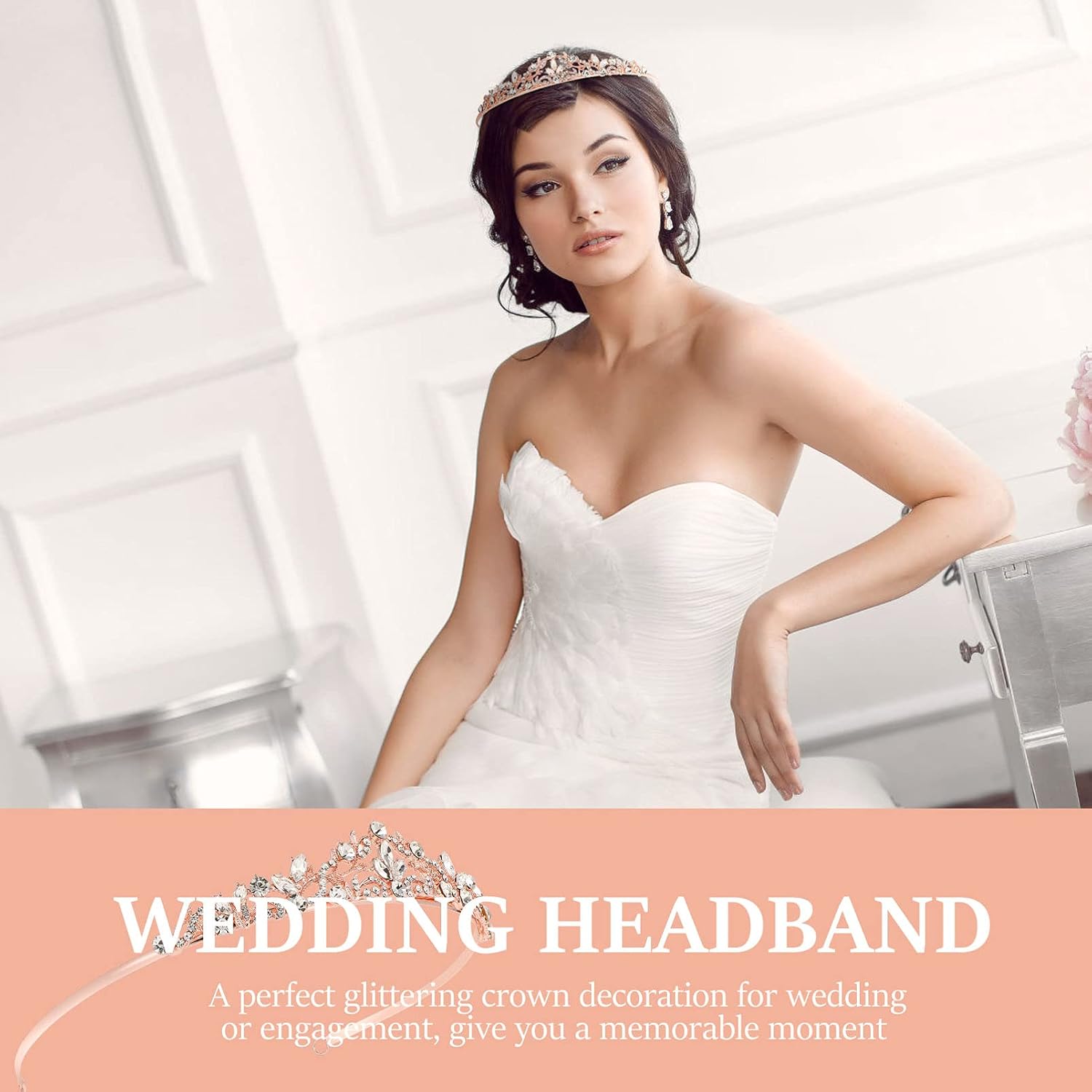 SOLUSTRE Vintage Princess Crown with Rhinestone Sparkly Crystal Bridal Tiara Princess Hair Pieces for Wedding Party Dress Up Performance Women Girls Hair Use (Rose Gold) - Image 5