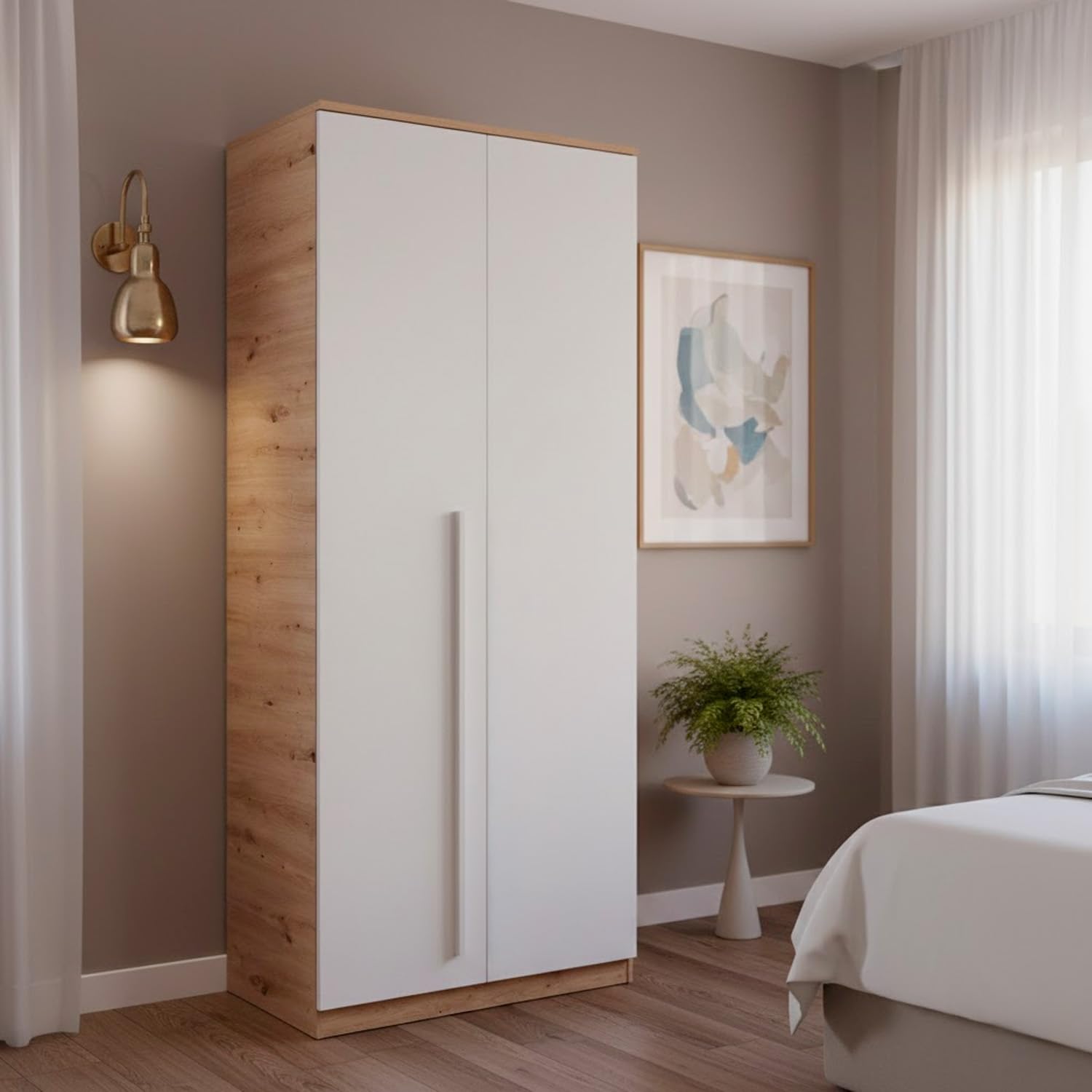 Arreditaly Armadio A 2 Ante Con Asta Appendiabiti E 3 Ripiani Armadietto Mobile Guardaroba Mobiletto Moderno Per Cameretta Camera Ragazzi 90 x 200 x 52 Cm Bianco E Rovere