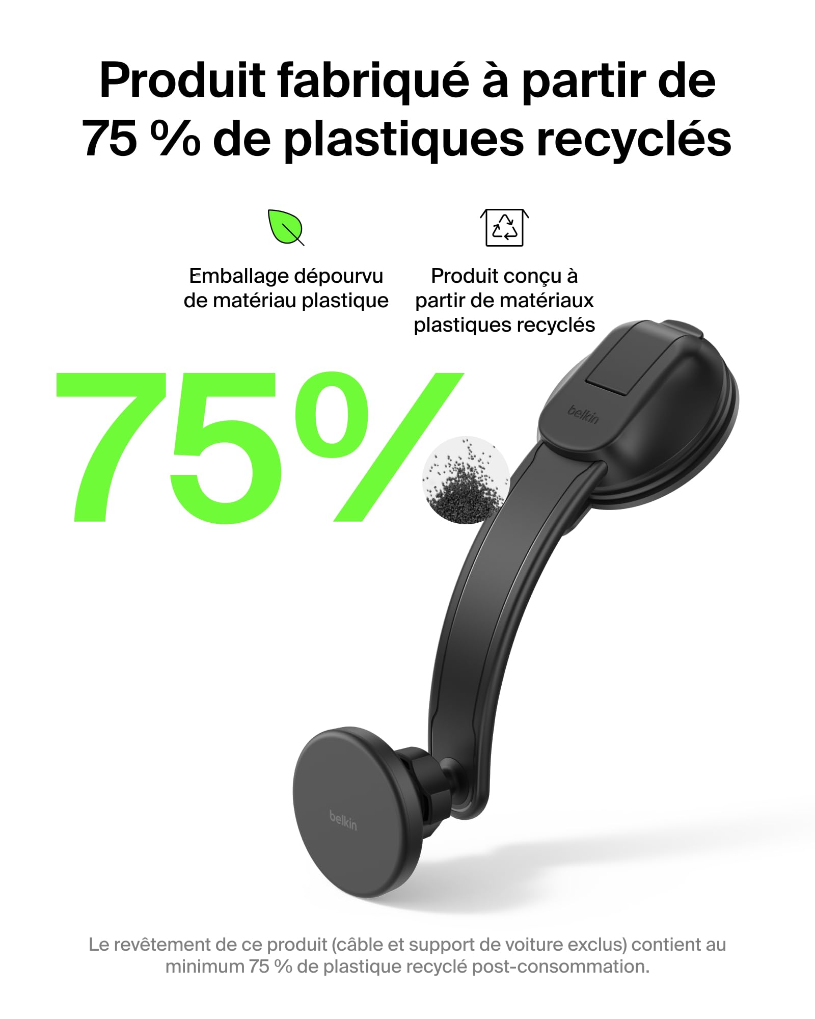 Belkin Chargeur de Voiture sans Fil, Support de Voiture Magnétique avec Câble USB-C, Compatible MagSafe, Recharge Rapide pour iPhone 17, Galaxy S25, Pixelsnap, etc., Accessoire De Voiture Qi2 - Noir