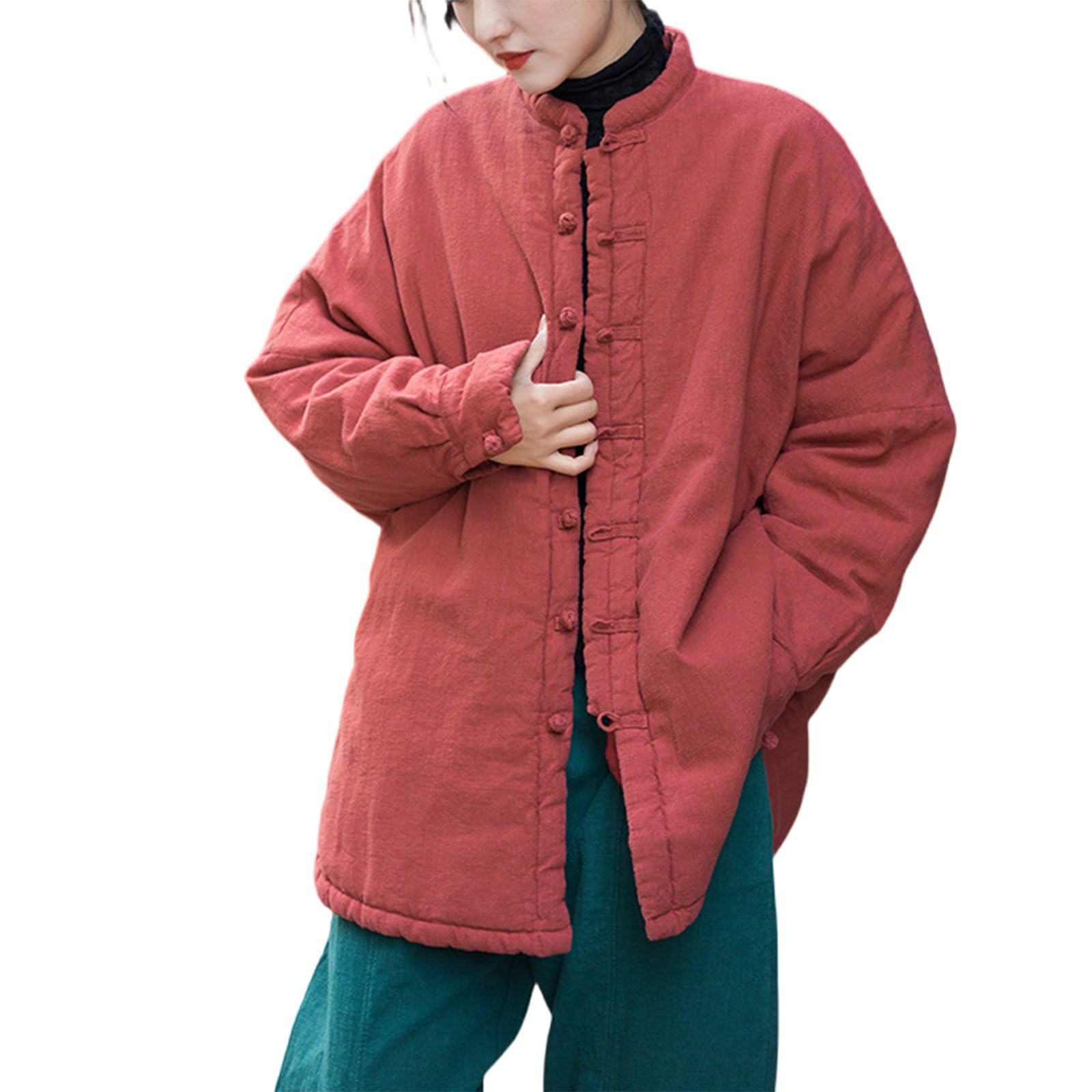 Veste Femme Style Chinois RéTro Court Hiver Ethnique Coton Matelassé Bouton Veste Femme Traditionnelle Haut