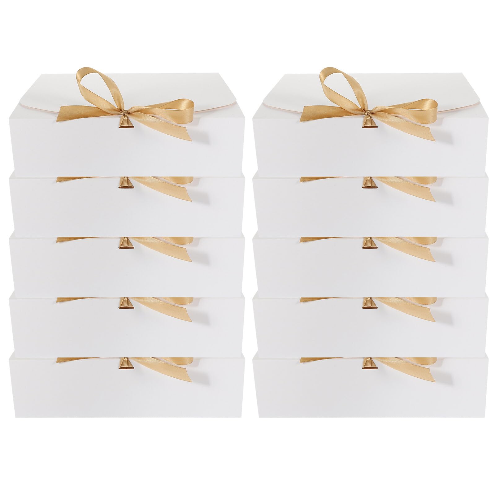 Generic 10 Stück Faltdeckel Geschenkbox aus Karton Weiß mit Schleife Leichte Aufbewahrungsbox für Hochzeit Brautjungfern Vorschlag Karton Verpackung für Süßigkeiten und Schmuck